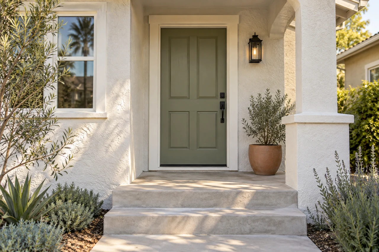 Freshly painted Los Angeles bungalow front entry